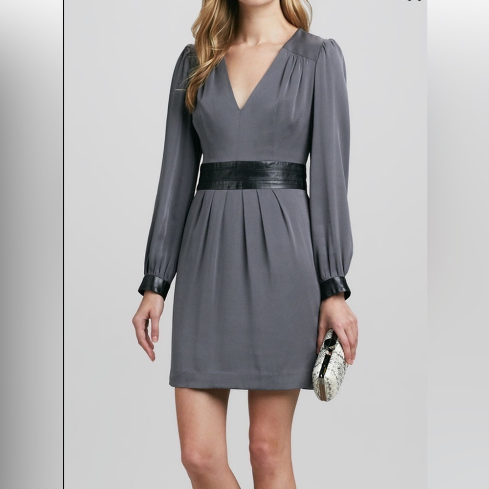 Milly Ellena Leather Trim Charmeuse Dress Size 4